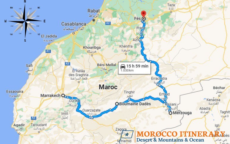 Tour di 3 Giorni in Marocco da Fes al Deserto e fine a Marrakech